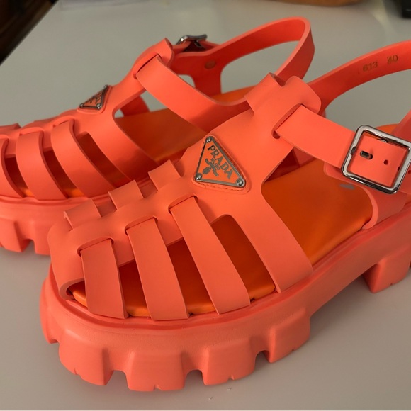 Prada Monolith Orange Rubber Platform Sandals- size 40 EU 10 US - Picture 3 of 11